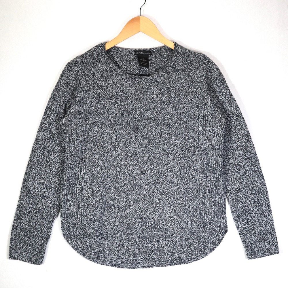 Design History Sweater Women Medium Black White Marled Knit Curved Hem Casual